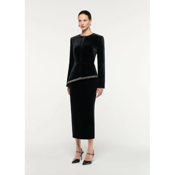 Roland Mouret Velvet Midi Skirt in Black, view 2