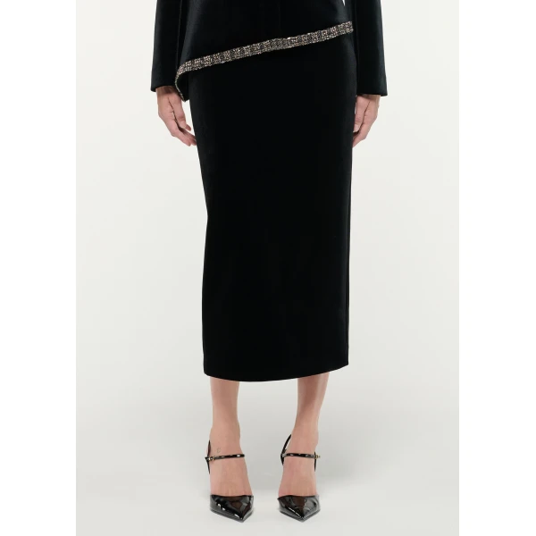 Roland Mouret Velvet Midi Skirt in Black, view 4