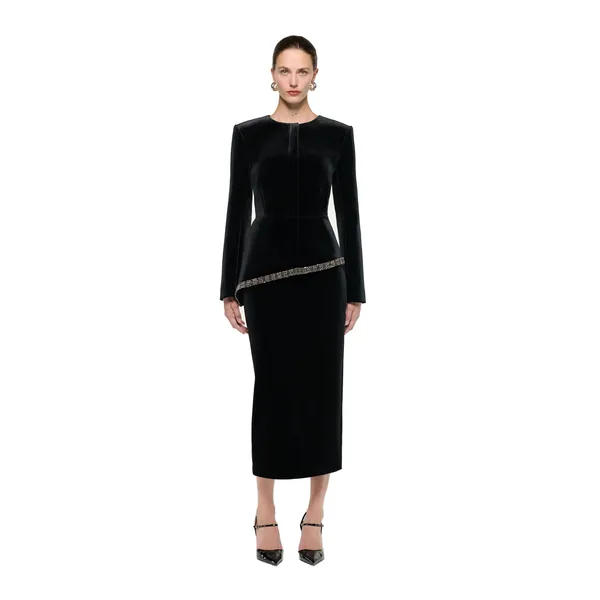 Roland Mouret Velvet Midi Skirt in Black