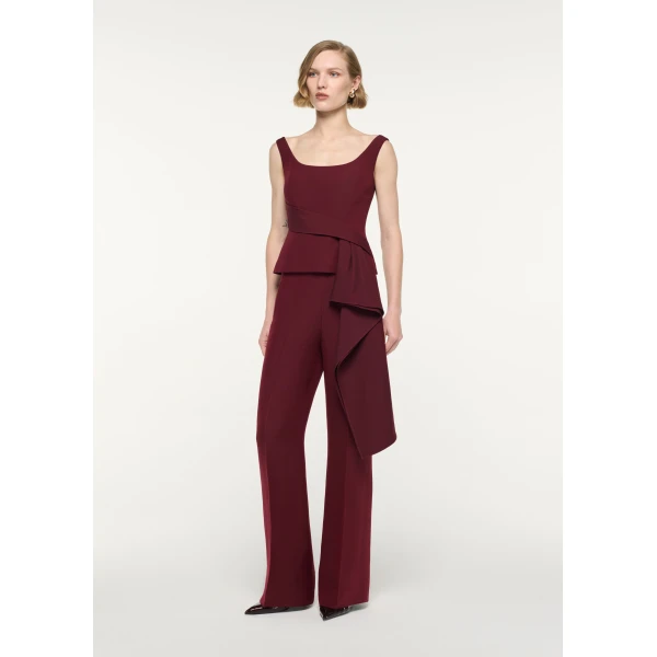 Roland Mouret Wide Strap Fitted Drape Top in Burgundy, view 2