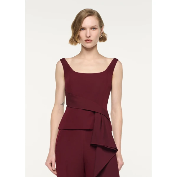 Roland Mouret Wide Strap Fitted Drape Top in Burgundy, view 4