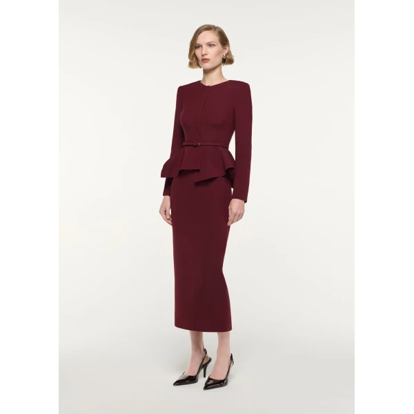 Roland Mouret Wool Silk Midi Skirt in Burgundy, view 2