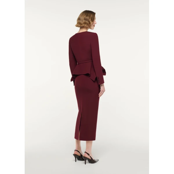 Roland Mouret Wool Silk Midi Skirt in Burgundy, view 3