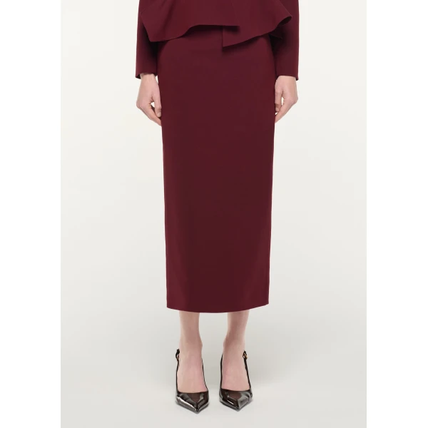 Roland Mouret Wool Silk Midi Skirt in Burgundy, view 4