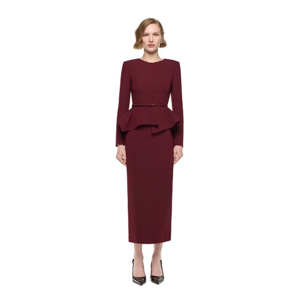 Roland Mouret Wool Silk Midi Skirt in Burgundy