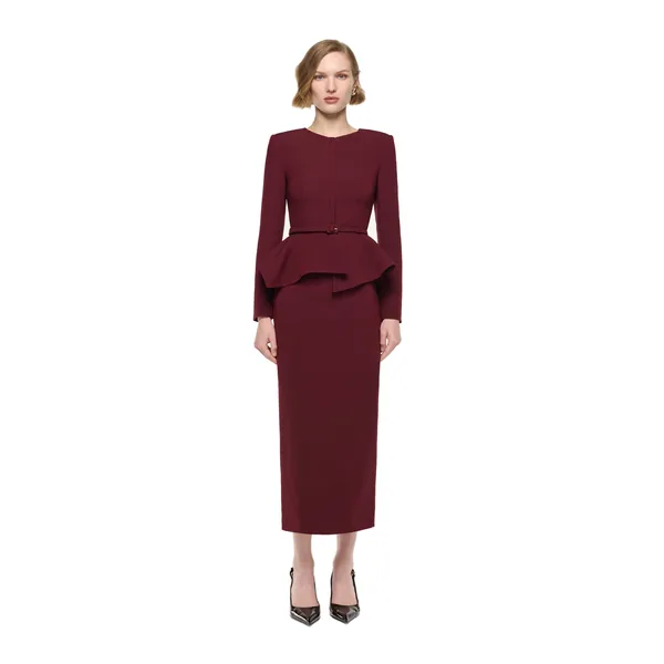 Roland Mouret Wool Silk Midi Skirt in Burgundy