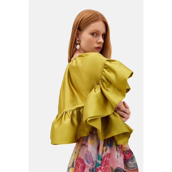 Romance Was Born Chartreuse Frill Top, view 2
