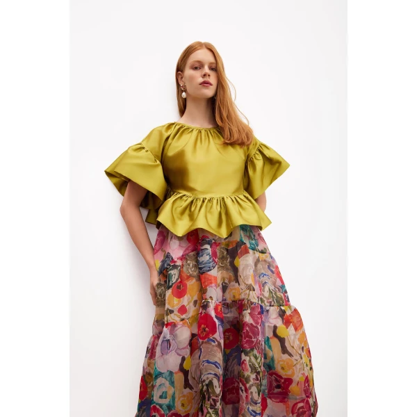 Romance Was Born Chartreuse Frill Top, view 3