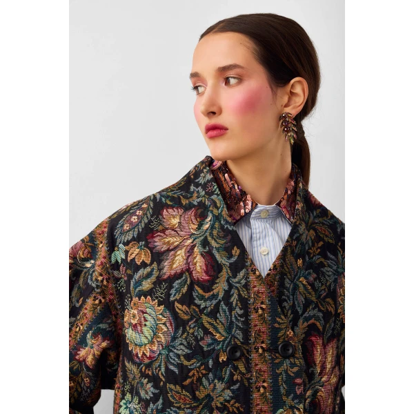 Romance Was Born Floral Jacquard Crop Coat, view 6