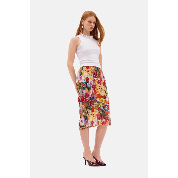 Romance Was Born Persimmon Pleat Skirt, view 4