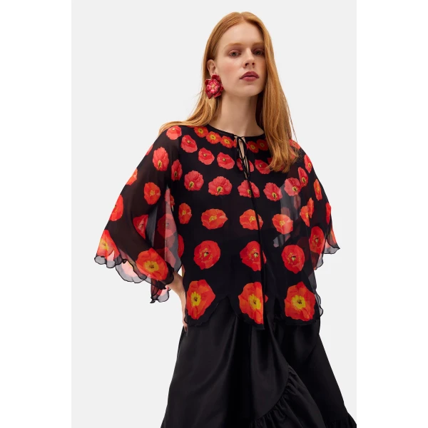 Romance Was Born Poppy Polka Petal Blouse, view 2