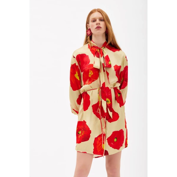 Romance Was Born Poppy Polka Satin Shirt Dress, view 2