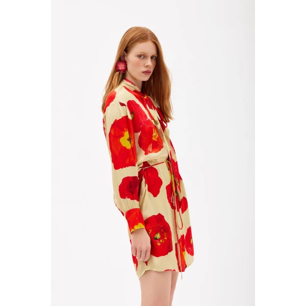 Romance Was Born Poppy Polka Satin Shirt Dress, view 5