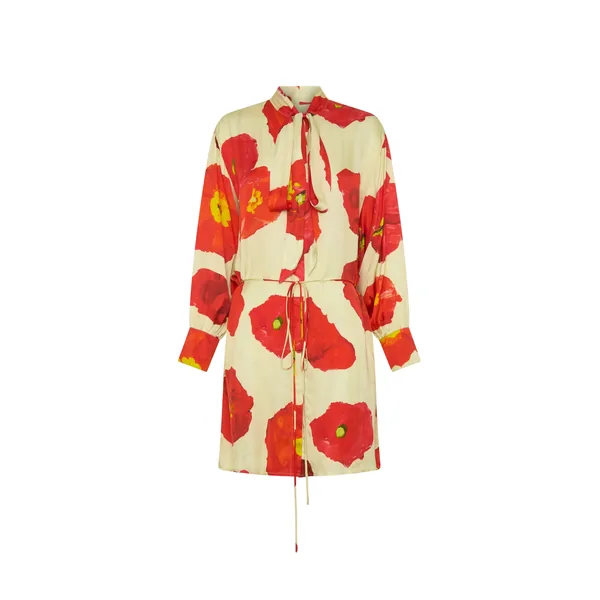 Romance Was Born Poppy Polka Satin Shirt Dress