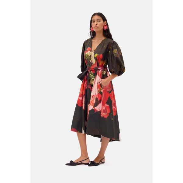 Romance Was Born Red Roses Smock Dress, view 3