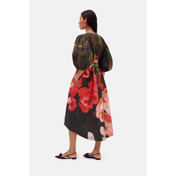 Romance Was Born Red Roses Smock Dress, view 4