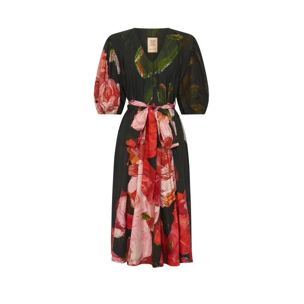 Romance Was Born Red Roses Smock Dress