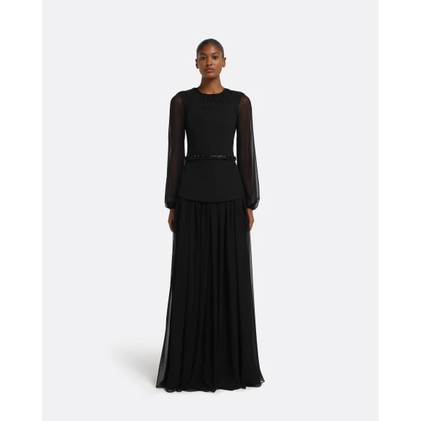 Safiyaa Finley Long Dress in Black & Embellished Belt, view 2