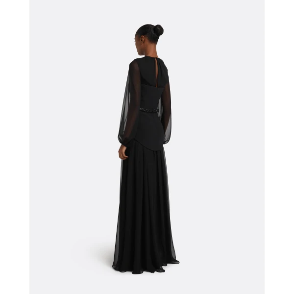 Safiyaa Finley Long Dress in Black & Embellished Belt, view 3
