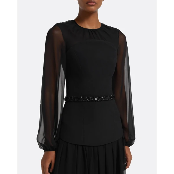 Safiyaa Finley Long Dress in Black & Embellished Belt, view 4