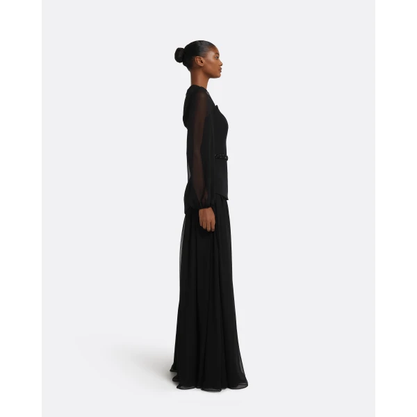 Safiyaa Finley Long Dress in Black & Embellished Belt, view 5