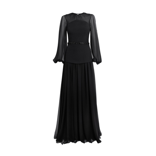 Safiyaa Finley Long Dress in Black & Embellished Belt