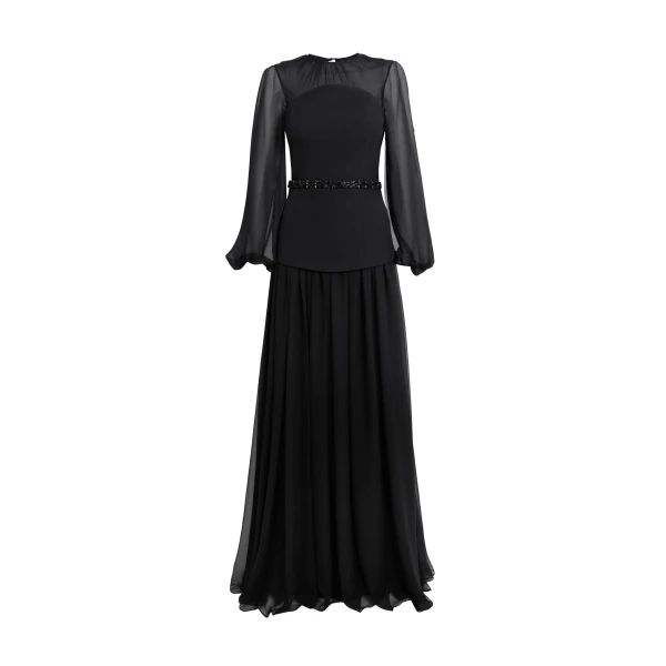 Safiyaa Finley Long Dress in Black & Embellished Belt