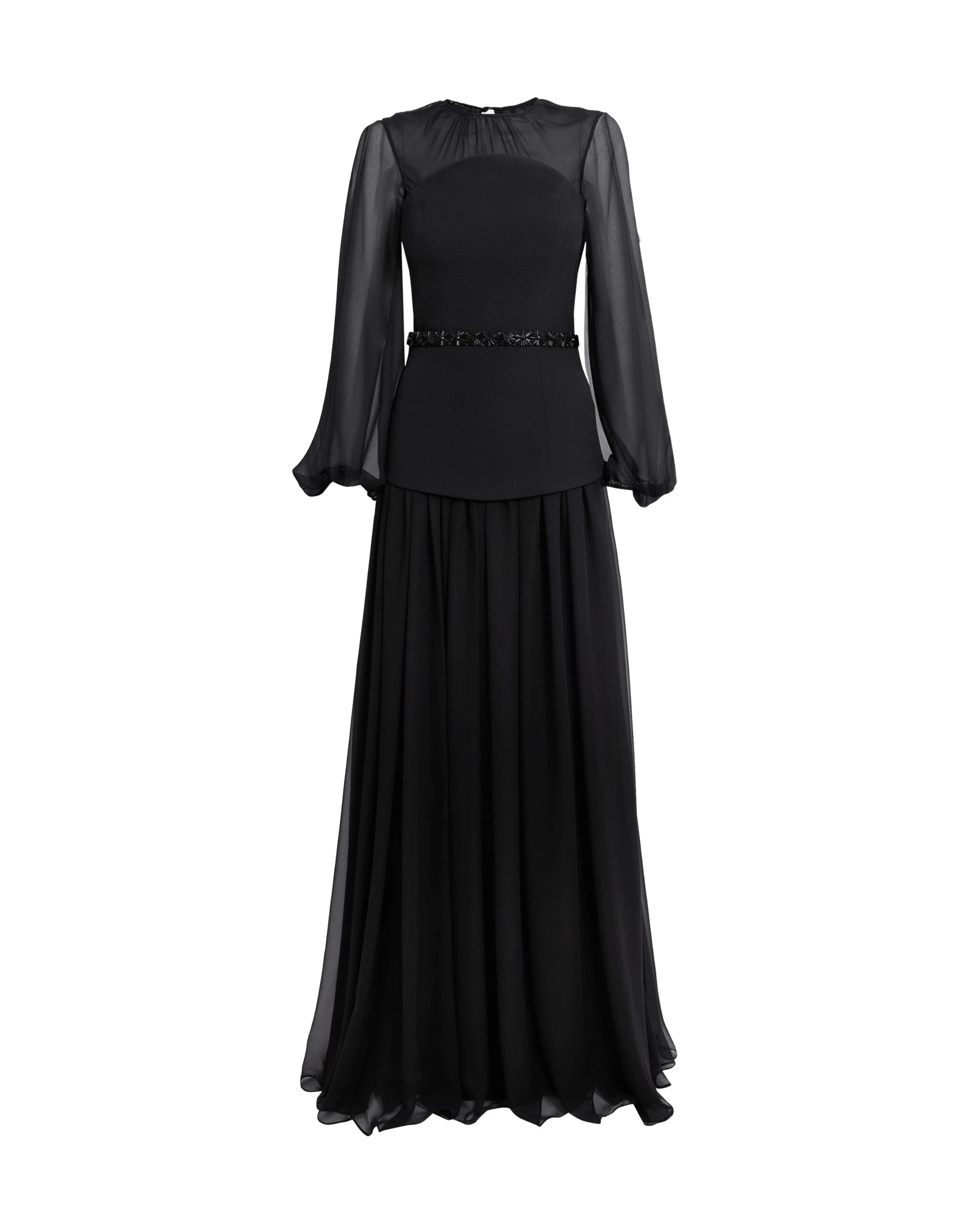 Finley Long Dress in Black & Embellished Belt