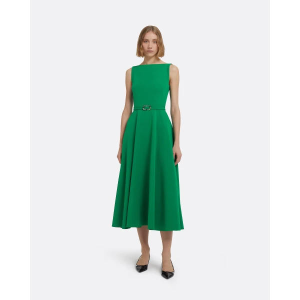 Safiyaa Ginny Midi Dress in Jewel Green with Embellished Belt, view 2