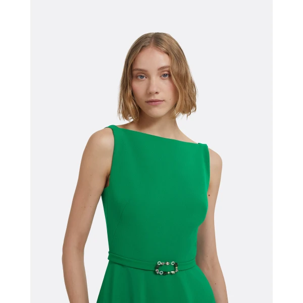 Safiyaa Ginny Midi Dress in Jewel Green with Embellished Belt, view 4