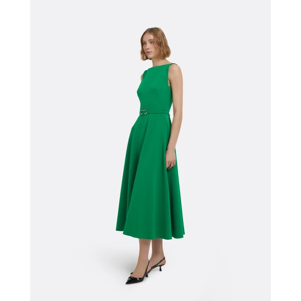 Safiyaa Ginny Midi Dress in Jewel Green with Embellished Belt, view 5