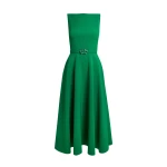 Safiyaa Ginny Midi Dress in Jewel Green with Embellished Belt