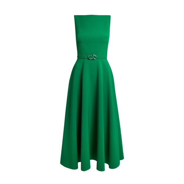 Safiyaa Ginny Midi Dress in Jewel Green with Embellished Belt