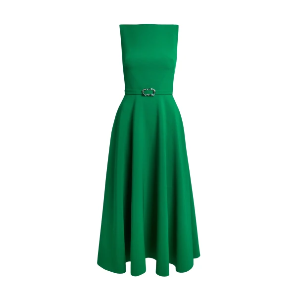 Safiyaa Ginny Midi Dress in Jewel Green with Embellished Belt