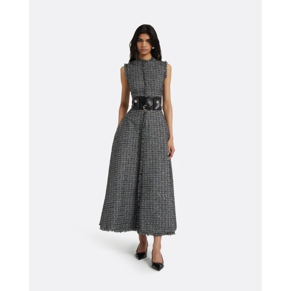 Safiyaa Maeva Metalllic Greyscale Midi Dress, view 2