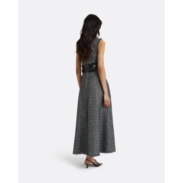 Safiyaa Maeva Metalllic Greyscale Midi Dress, view 3