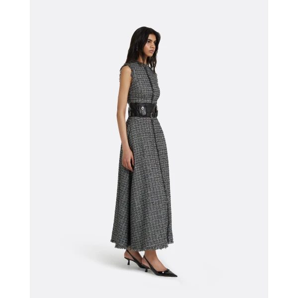 Safiyaa Maeva Metalllic Greyscale Midi Dress, view 5