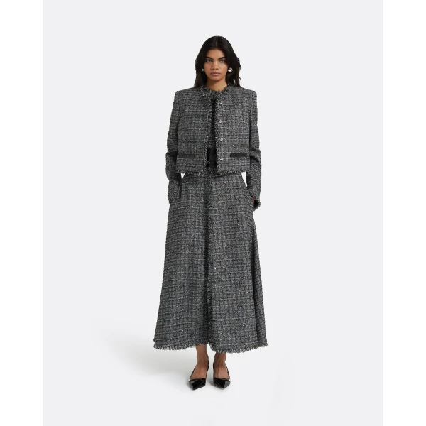 Safiyaa Maeva Metalllic Greyscale Midi Dress, view 6
