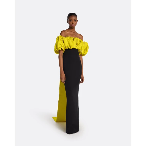 Safiyaa Milia Black & Chartreuse Long Dress, view 2