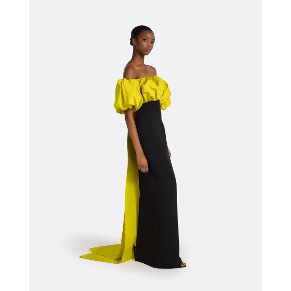 Safiyaa Milia Black & Chartreuse Long Dress, view 5