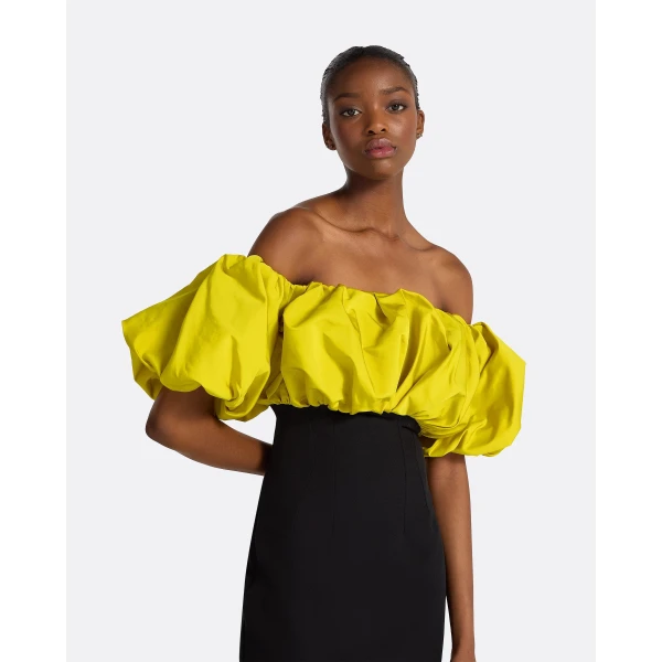 Safiyaa Milia Black & Chartreuse Long Dress, view 6