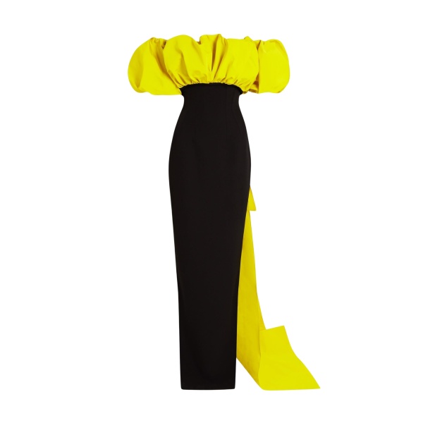 Safiyaa Milia Black & Chartreuse Long Dress