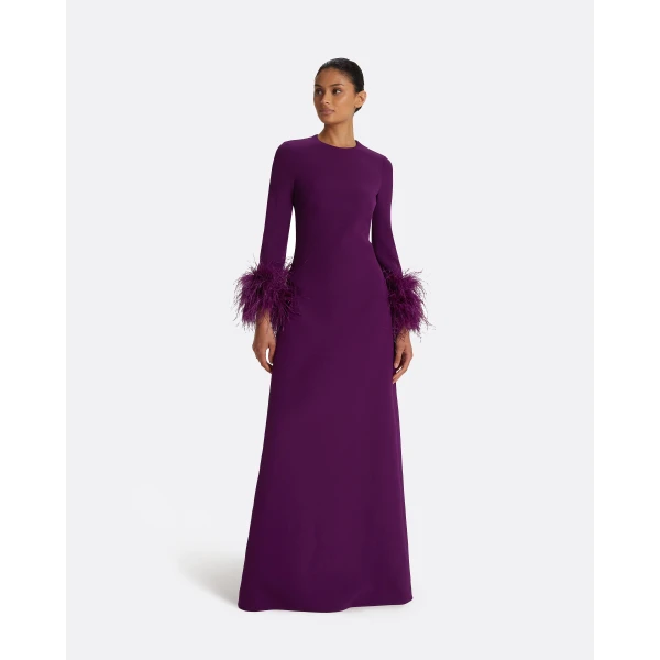 Safiyaa Renalla Currant Feather-Trimmed Long Dress, view 2