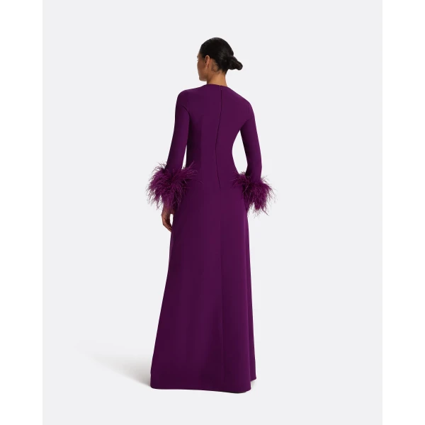 Safiyaa Renalla Currant Feather-Trimmed Long Dress, view 3