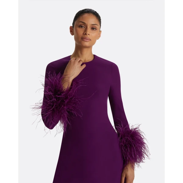 Safiyaa Renalla Currant Feather-Trimmed Long Dress, view 4
