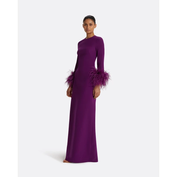 Safiyaa Renalla Currant Feather-Trimmed Long Dress, view 5