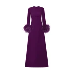 Safiyaa Renalla Currant Feather-Trimmed Long Dress