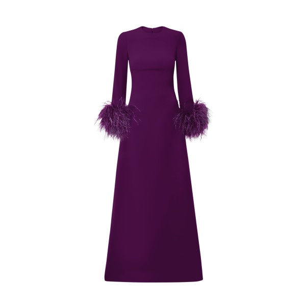 Safiyaa Renalla Currant Feather-Trimmed Long Dress