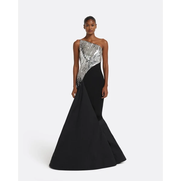 Safiyaa Tia Dress Long in Black with Crystal, view 2