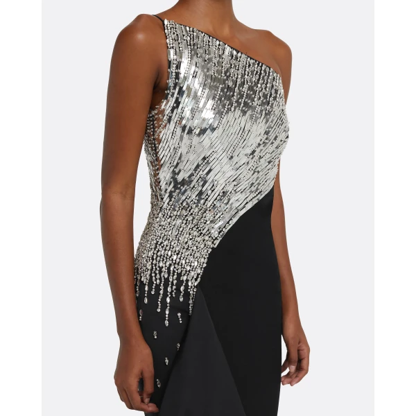 Safiyaa Tia Dress Long in Black with Crystal, view 4